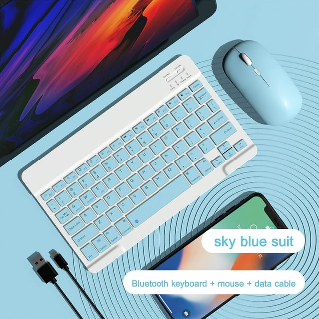 HAOAN Clavier et Souris Bluetooth Portable Clavier et Souris Sans Fil BT pour Android Windows PC Tablette Rose