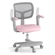 Costway Kids Desk Chair Children Study Chair with Adjustable Height, Armrest & Footrest Pink