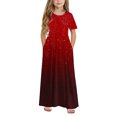 thumbnail image 2 of Robe d'Été Dégradée Scintillante pour Filles Manches Courtes Col Rond Robe Longue Fluide de Plage avec Poches pour 4-14 Ans, 2 of 8