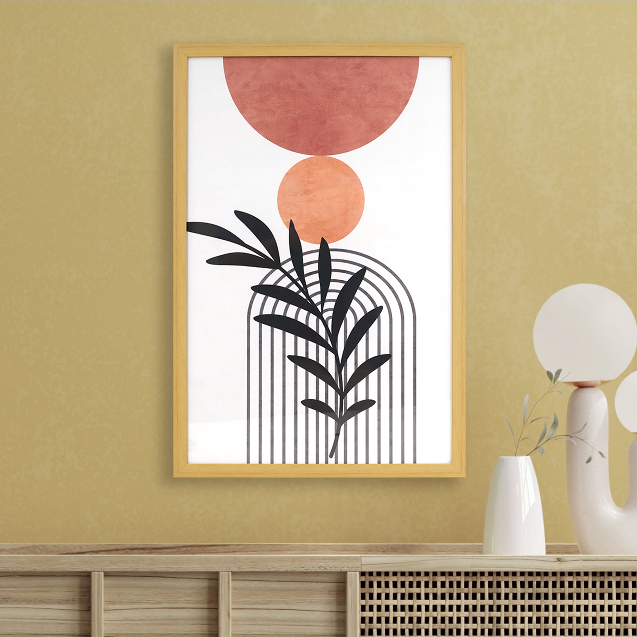 16x24 inch Natural Wood Framed Boho Botanical & Geometric Decor Art
