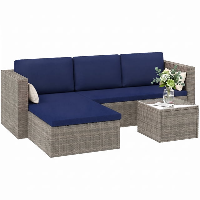 Outsunny Ensemble de Mobilier de Patio 3 Pcs, Ensemble de Canapé d'Extérieur en Rotin Osier