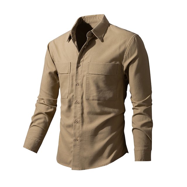 RXIRUCGD Chemise Décontractée pour Homme à Manches Longues avec Boutons, Poche et Col Rabattable, Kaki, Taille : M