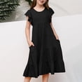 thumbnail image 4 of BYHONG Robes d'Été pour Filles à Double Couche à Manches Volantées Fluides Robe Trapèze Décontractée Dégradé Robes Midi Jupes Robes pour Filles Noir 150, 4 of 7
