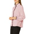 thumbnail image 3 of INSPIRE CHIC Women's Office Button Down Ruffle Stand Collar Long Sleeve Work Shirts, 3 of 6