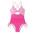 thumbnail image 3 of Penkiiy Womens One Piece Ribbed Swimsuits Tummy Control V Neck High Waisted Bathing Suit Summer Beach Plus Size Ruffle Wrap Swimwear L Pink, 3 of 4