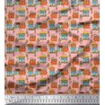 thumbnail image 1 of Soimoi Pink Poly Georgette Fabric Tree & House Architectural Decor Fabric Printed Yard 52 Inch Wide, 1 of 5