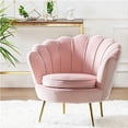 thumbnail image 3 of Heavenly Collections Modern Light Pink Velvet Accent Chair - Mid-Century Seashell Armchair with Gold Metal Legs - Ideal for Bedrooms & Makeup Vanities  Cream:, 3 of 6