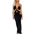 thumbnail image 1 of EQWLJWE Longue Robe pour Femmes Mode Aguichant pour Femmes Couleur Unie Sans Manches Haut Tube Court + Ensemble Jupe Noire, 1 of 9