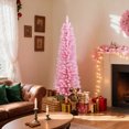 thumbnail image 1 of Gymax 5 FT Pink Artificial Christmas Tree Slim Pencil Xmas Tree w/ 328 Snow Flocked Branch Tips, 1 of 10