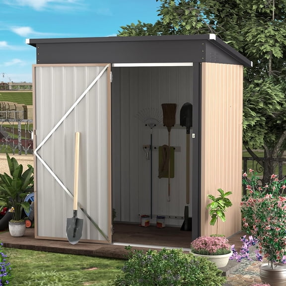 AECOJOY Abri de Rangement Extérieur 5 x 3 Pi avec Porte Verrouillable, Armoire en Métal pour Patio, Jardin, Cour Arrière, Gris