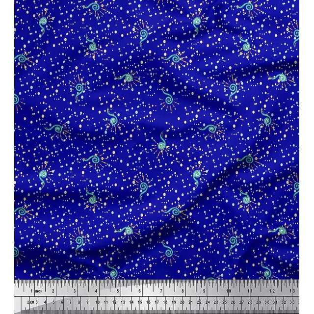 Soimoi Tissu en Rayonne Bleu Imprimé Spirale & Points Tissu au Mètre 56 Pouces de Large