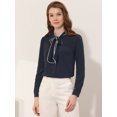 thumbnail image 3 of INSPIRE CHIC Blouse Chemise à Manches Longues de Travail pour Femme à Col Noué Boutonnée TP Bleu Foncé, 3 of 5