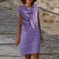 thumbnail image 1 of Fshaion Robe d'Été pour Femmes 2024 Grande Taille Nouvelle Allure Élégante Col Rond à Nouer Manches Courtes Couleur Unie Coton Coton Lin Robe Liquidation Moins de 10!, 1 of 6