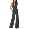 thumbnail image 1 of EQWLJWE Pantalon pour Femmes Combinaison Ample Aguichant Sans Manches à Col Suspendu avec Poche, Couleur Unie pour Femmes, 1 of 6