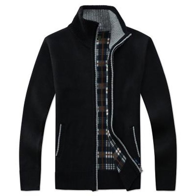 DPTALR Men's Stand Collar Plush Knitting Sweater Long Sleeve Solid Color Zipper Coat