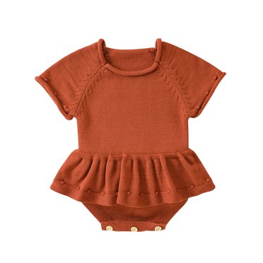 EYIIYE Infant Baby Girls Summer Romper Dress Newborn 3M 6M 12M 18M Short Sleeve Jumpsuit Crewneck Solid Color Knit Romper Little Girl Loose Casual Daily Clothes