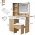 thumbnail image 2 of Bingirl Lighted Makeup Vanity with Power Strip, Adjustable Lighting, Drawers and Cushioned Stool - Natural Bedroom Dressing Table, 2 of 8