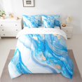 thumbnail image 2 of YST 7 Pcs Comforter Set Twin Size, Blue Marble Bed In A Bag With Flat Sheet And Fitted Sheet For Teens Adults, Stone Pattern Modern Golden Glitter Bedding Set With Pillowcases & Shams, 2 of 5