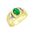 thumbnail image 3 of RYLOS Men's Rings 14K Yellow Gold Ring Classic Designer Style 8X6MM Oval Gemstone & Diamond Ring Emerald May Birthstone Rings For Men Size 9, 3 of 7