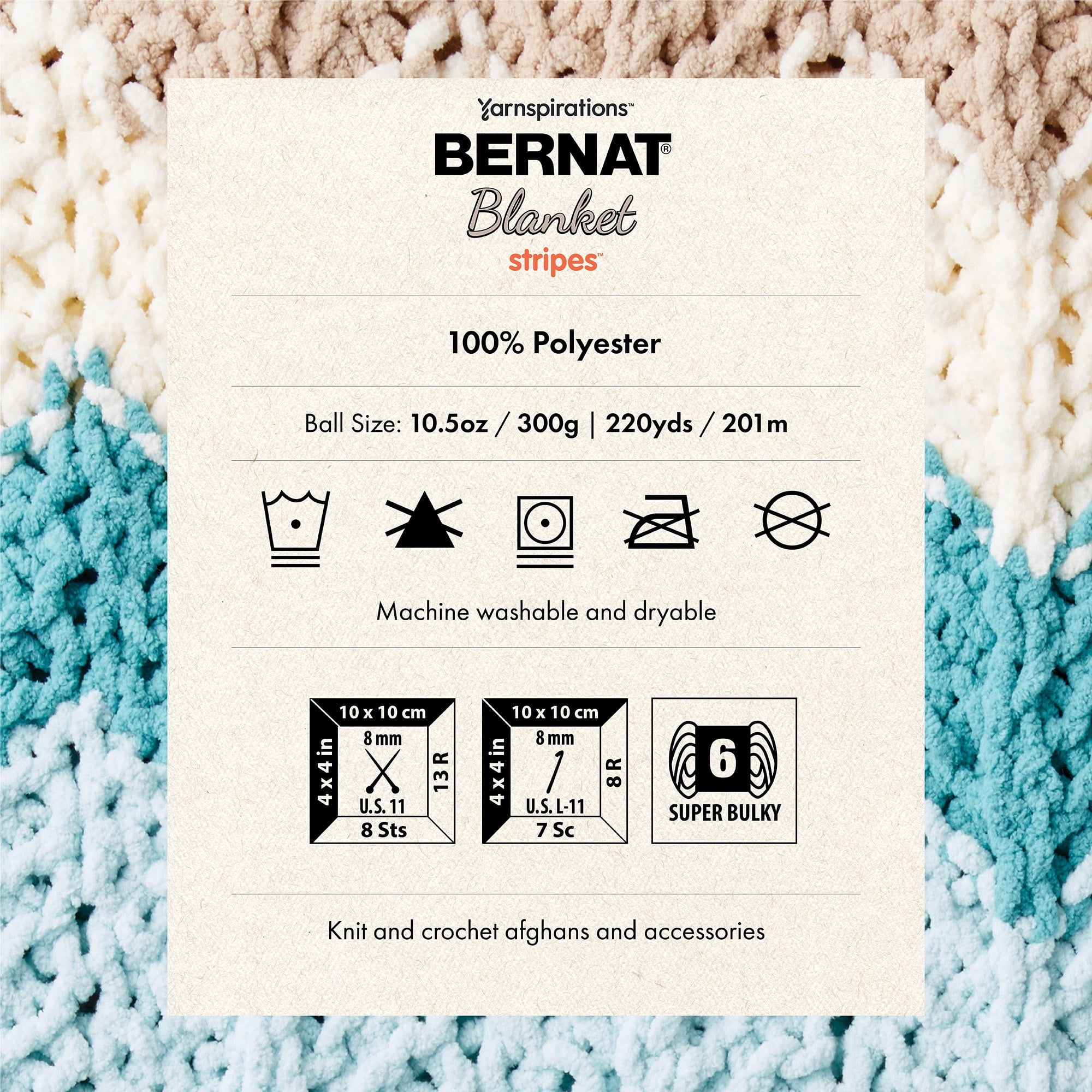 Bernat® Blanket Stripes™ Yarn, Polyester #6 Super Bulky, 10.5oz/300g, 220 Yards