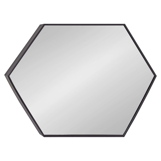 Kate and Laurel Rhodes Modern Hexagon Wall Mirror, 31" x 22", Black, Chic Geometric Wall Mirror