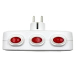 1 to 3 Way Power Extension Socket, 3 Outlets Independent Switch Wall Mounted Overload Protection Power Adapter