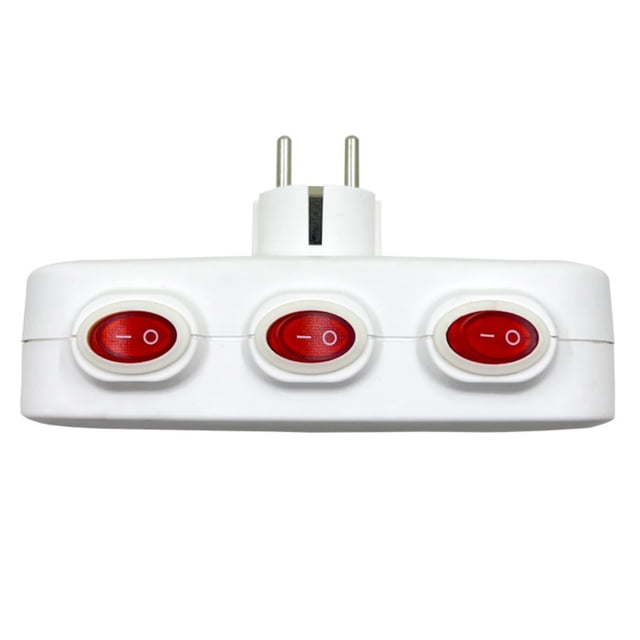 1 to 3 Way Power Extension Socket, 3 Outlets Independent Switch Wall Mounted Overload Protection Power Adapter