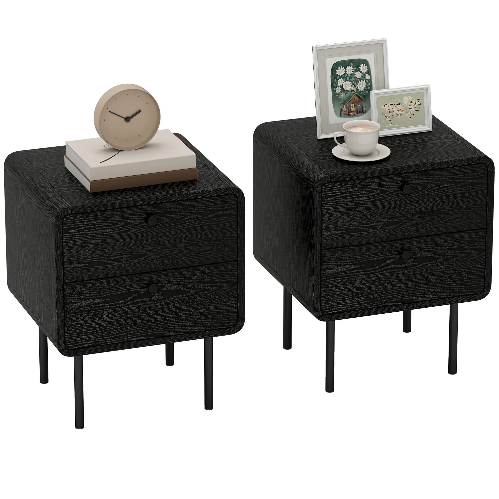 HOMCOM Nightstand Set of 2 with 2 Storage Drawers, Bedside Tables, Black