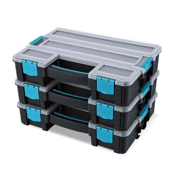 famuka Tool Storage Boxes Small Parts Organizers, 10 Compartments with Removable Divides - 3 Boxes