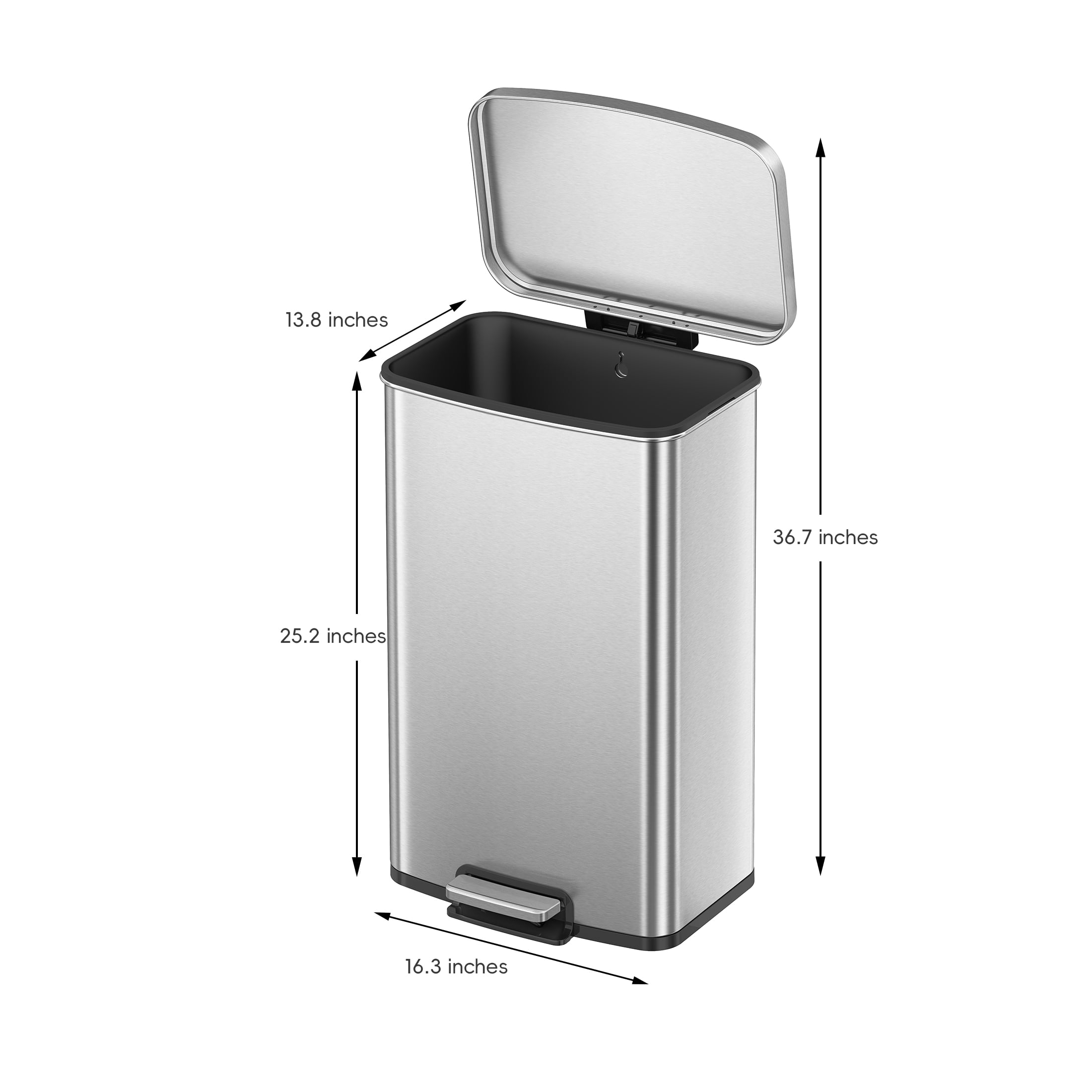 Poubelle de cuisine Better Homes & Gardens, 50 litres, acier inoxydable, à pédale