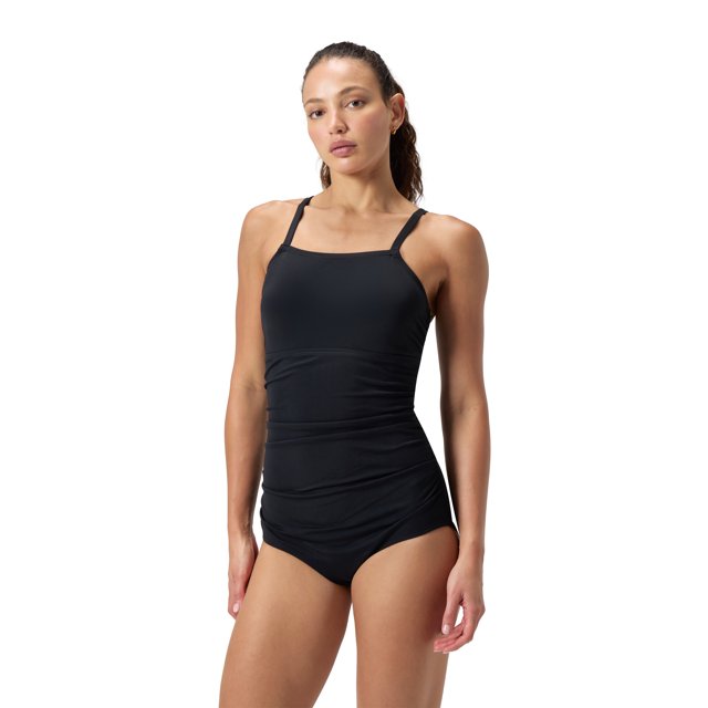Speedo Women's Endurance+ Solid Shirred One Piece Swimsuit - Speedo Black, Size: 10