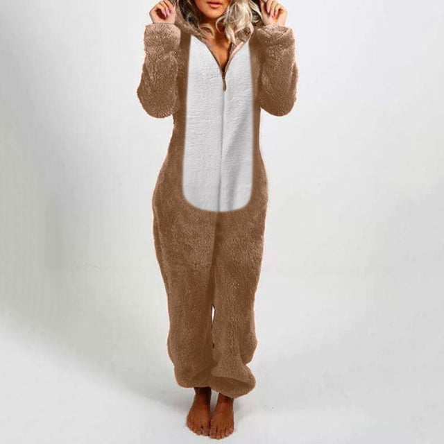 Mikilon Combinaison Pyjama à Capuche à Manches Longues pour Femmes, Décontractée, Chaude pour l'Hiver, Tenue de Nuit