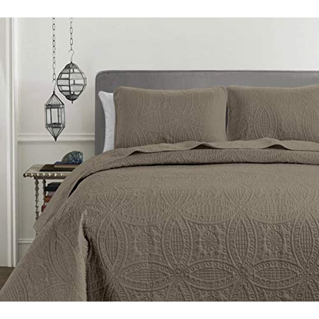 Chezmoi Collection Austin Ensemble Couvre-Lit Surdimensionné 3 Pcs (Très Grand, Taupe)
