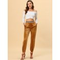 thumbnail image 3 of INSPIRE CHIC Pantalon Jogger en Velours à Taille Haute à Cœurs Contrastants pour Femme Brun TP, 3 of 5
