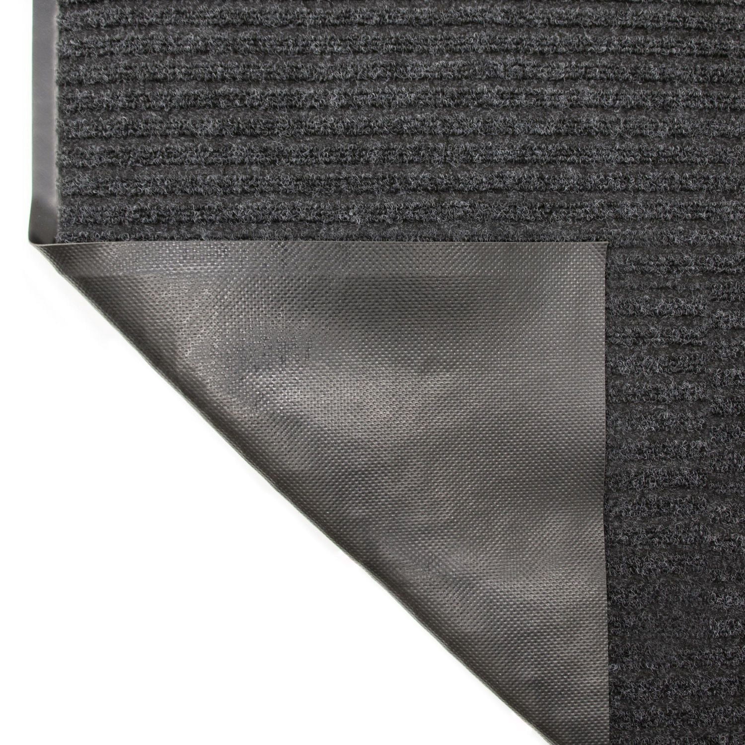 Mainstays Platinum Ribbed Heavy-Duty Indoor/Outdoor 2x4 Utility Runner, Vinyl Backing, Water-Resistant, Non-Slip, Black Onyx, Hallway, Mudroom, Garage