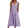 thumbnail image 2 of Robe Décontractée pour Femmes Robe Décontractée à Rayures pour Femmes Robe Boutonnée Col en V Sans Manches avec Poche Robe Élégante Longue Robe Robe de Vacances Vêtements pour Femmes Tendance TG Gris, 2 of 4