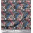 thumbnail image 1 of Soimoi Blue Japan Crepe Satin Fabric Insect & Texture Printed Fabric 1 Yard 42 Inch Wide, 1 of 2