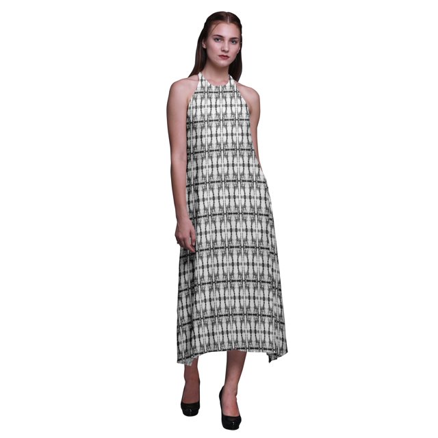 Bimba Robe de Plage d'Été pour Femmes, Dos Nu, Col Licou, Imprimée Teinture sur Nœuds - X-Grand