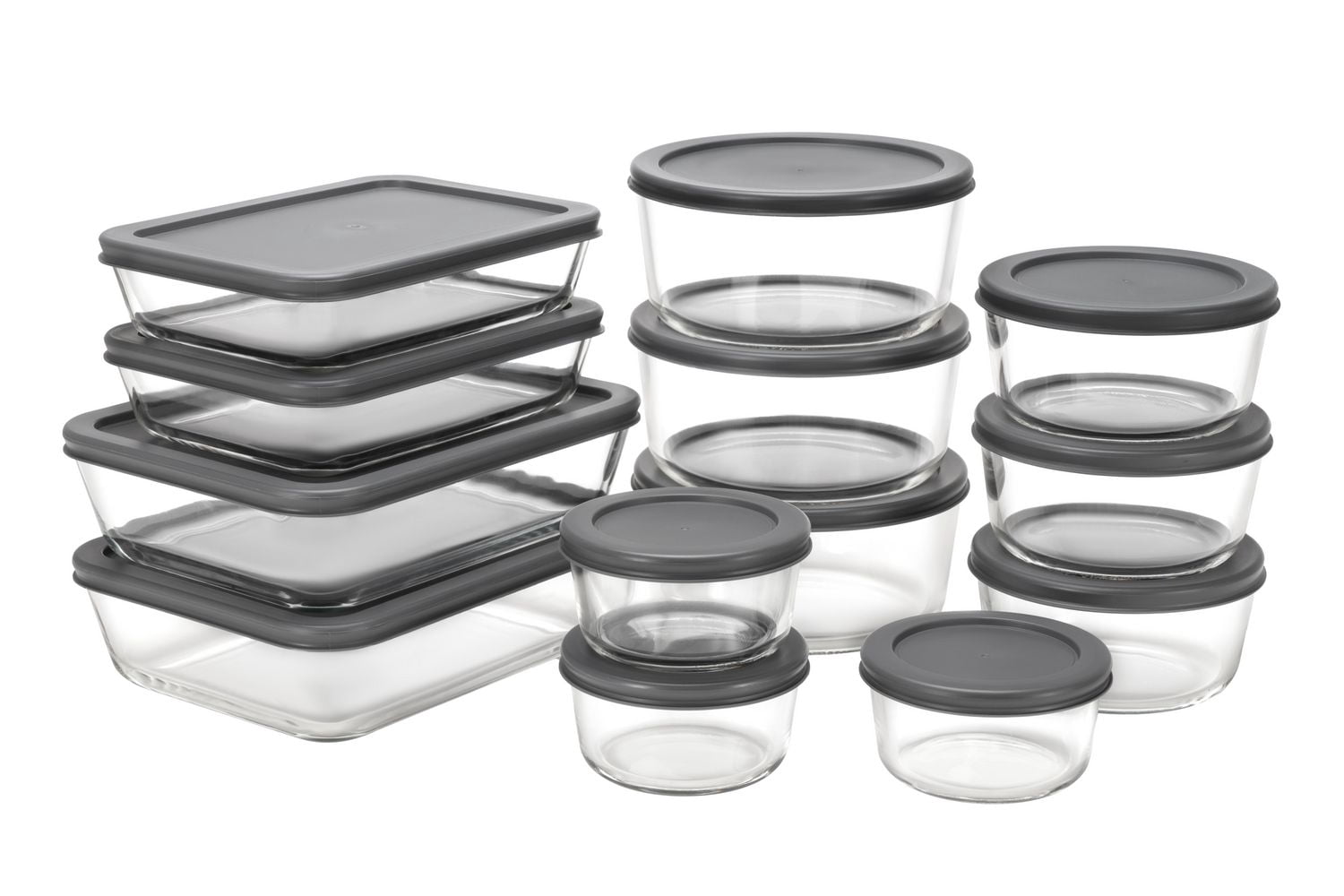 MAINSTAYS Glass food storage set with PE Lid of round and rectangular shape