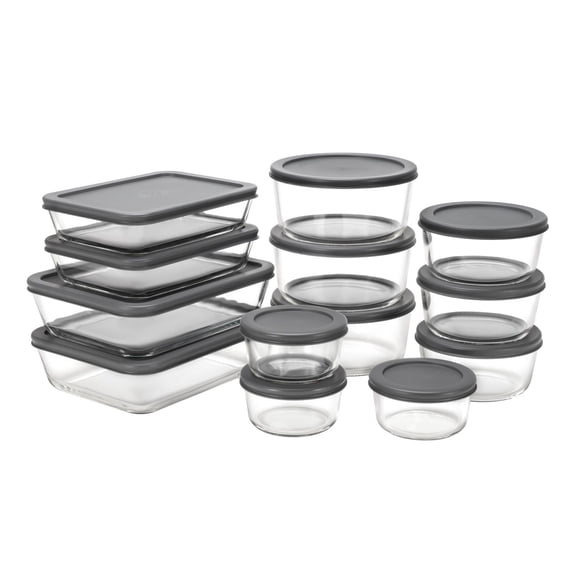MAINSTAYS Glass food storage set with PE Lid of round and rectangular shape