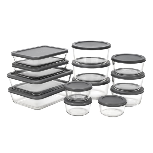 MAINSTAYS Glass food storage set with PE Lid of round and rectangular shape