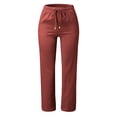 thumbnail image 2 of Kcodviy Women Solid Straight Solid Fleece Pants Women Short Elastic Pants Long Drawstring Plus Size Pants Linen Women Waist Cotton Plus Size Harem Pants for Women Casual Pants, 2 of 4