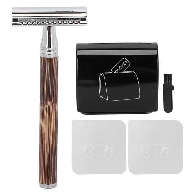 ANGGREK Mens ,Bamboo Silver Manual Old Fashioned Mens Set Including Blade Recycling Box And Holder