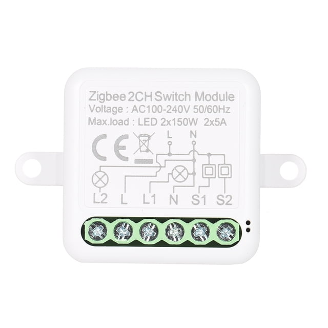 2CH Zigbee Mini Smart Switch Relay Module Support 2 Way Control Switch for Smart Home Automation, Works with Alexa Google Home