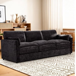 AECOJOY 89" Comfy Sofa Couch, Large 3-Seat Modern Chenille Sofa with Removable Pillows, Oversized Cloud-Like Couch for Living Room & Bedroom, Black