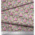 thumbnail image 3 of Soimoi Modal Satin Tissu Feuilles & Rose Imprimé Floral 1 Yard 42 Inch Wide, 3 of 3