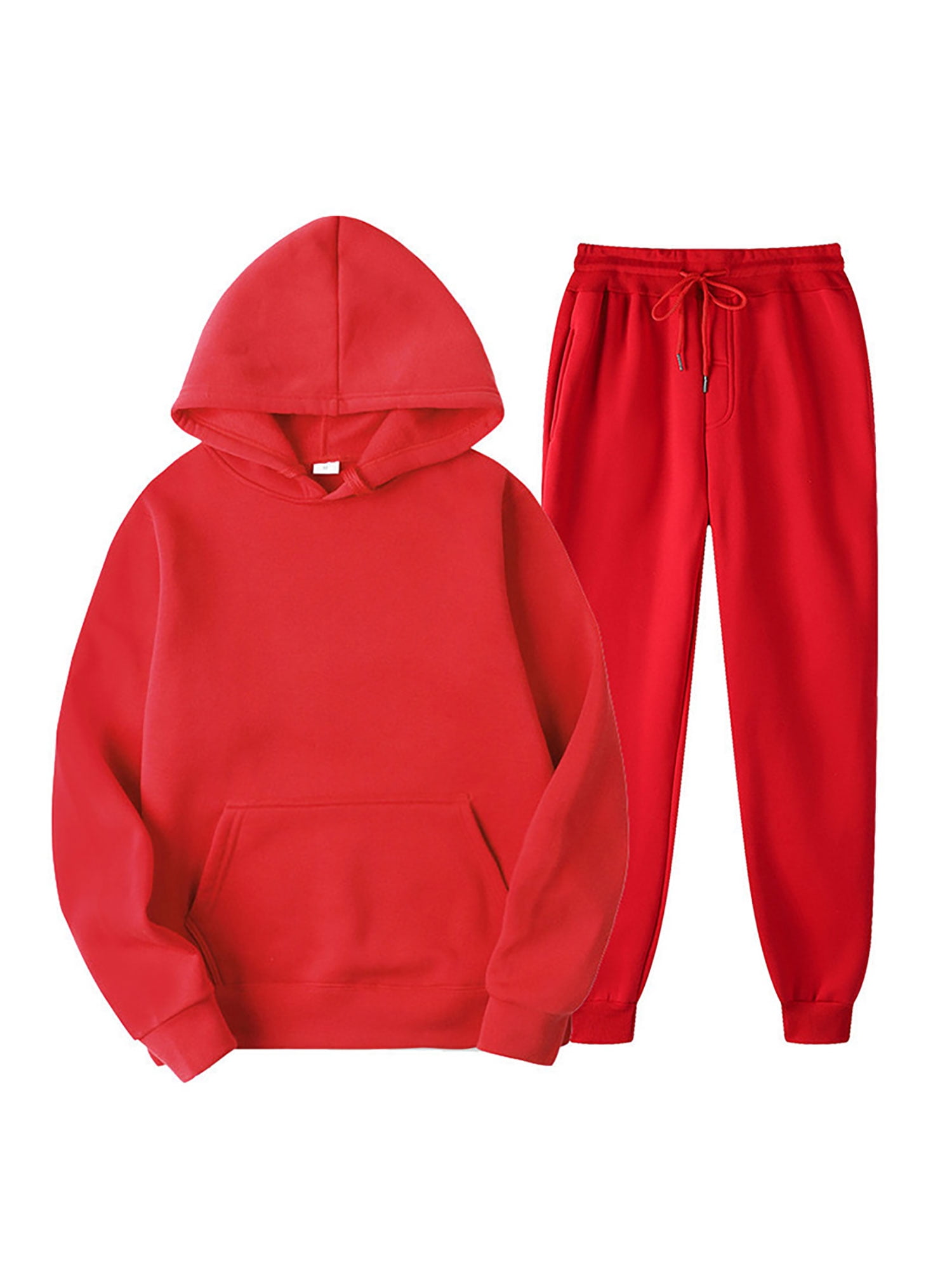 Innerwin Sweatshirts+Pant Outfits Two Pieces Men Tracksuit Set Sports 2 Pcs Fleece Jogger Sets Red M