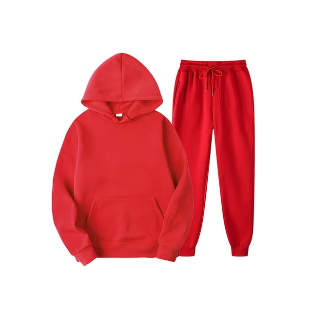 Innerwin Sweatshirts+Pant Outfits Two Pieces Men Tracksuit Set Sports 2 Pcs Fleece Jogger Sets Red S
