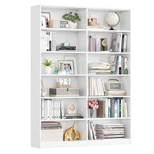 Homfa 74.3” Double largeur 6-Tier Bibliothèque, Extra Grand En bois Display Freestanding Librairie pour Home Office Salon, Blanc