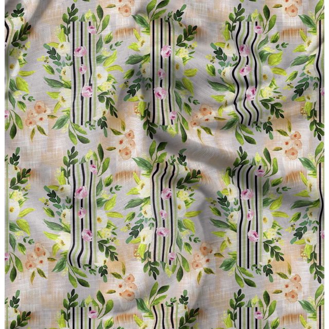 Soimoi Gray Cotton Poplin Fabric Leaf Floral Decor Fabric Printed Yard 58 Inch Wide